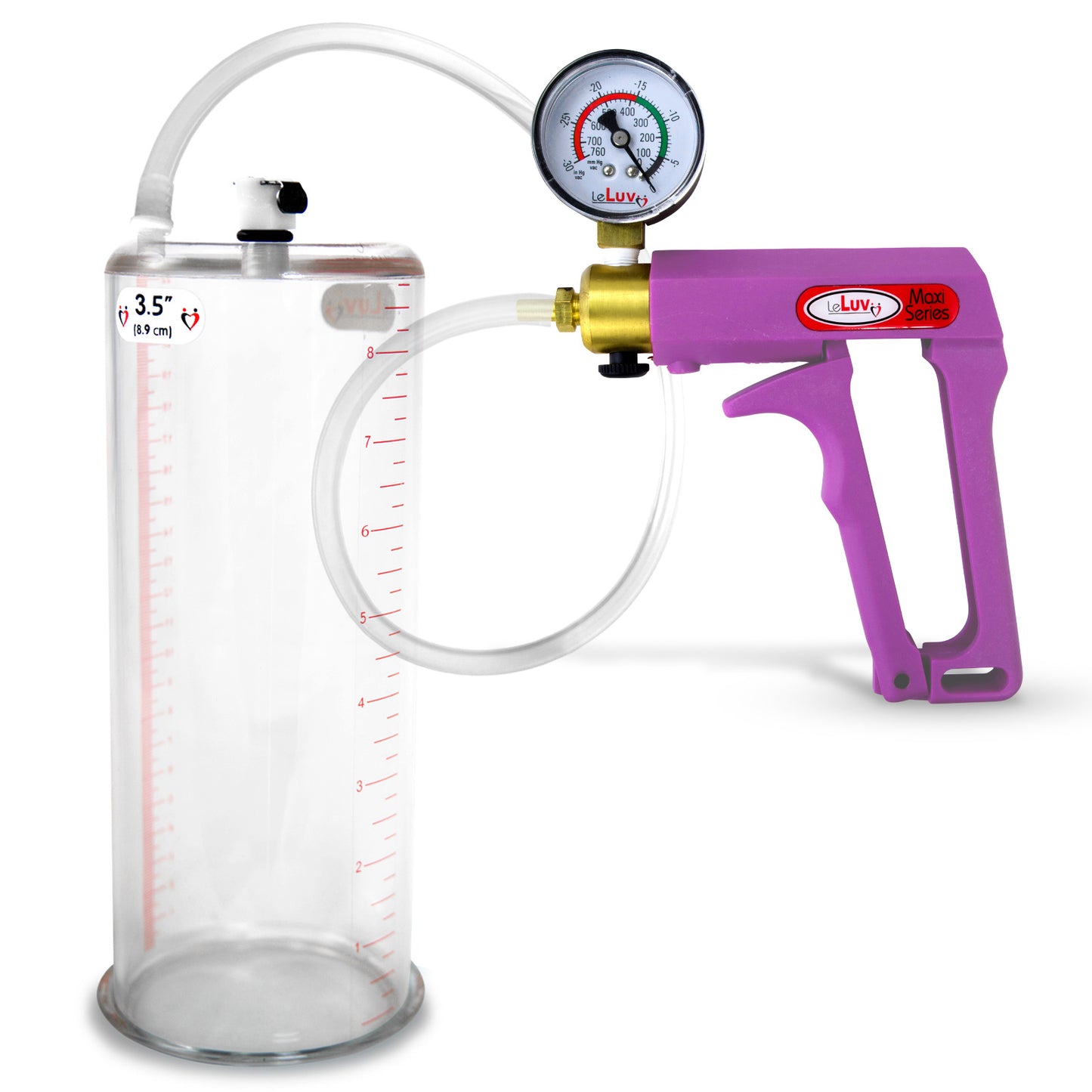 Maxi Purple Handle Clear Hose | Penis Pump + Gauge | 9" x 3.50" Cylinder