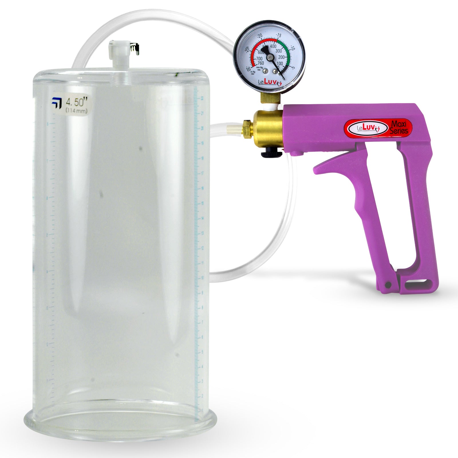 Maxi Purple Handle Clear Hose | Penis Pump + Gauge | 9" x 4.50" Cylinder