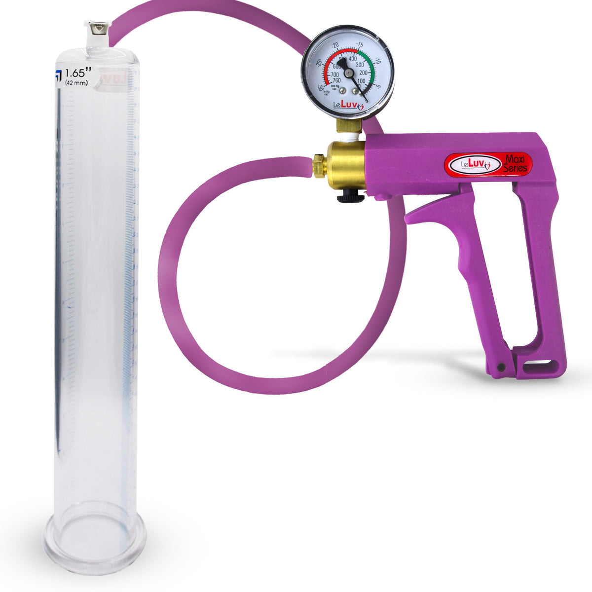 Maxi Purple Penis 12" Length Penis Pump Premium Hose w/ Gauge Kit - 1.65" Diameter