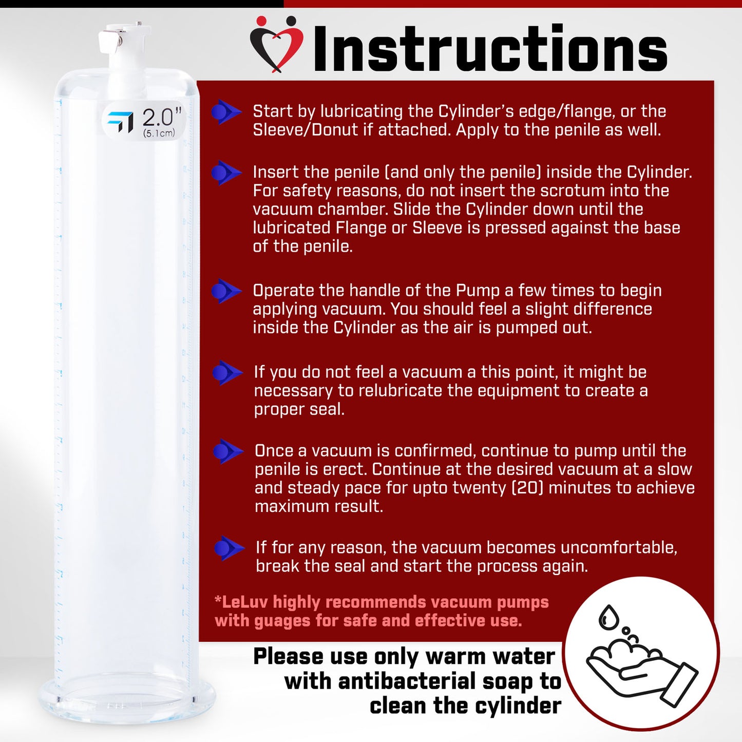 LeLuv Jacvac Penis Pump with Swivel Gauge Options - Choose Wide Flange Cylinder