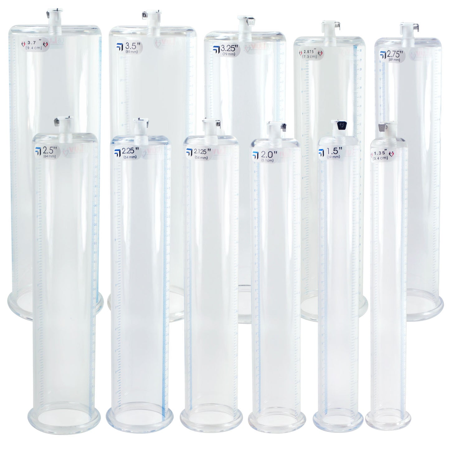 Replacement Penis Pump Cylinder with Round Flange | 9" or 12" Length, 1.35"-5.0" Diameter 