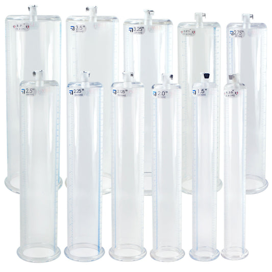 Replacement Penis Pump Cylinder with Round Flange | 9" or 12" Length, 1.35"-5.0" Diameter 