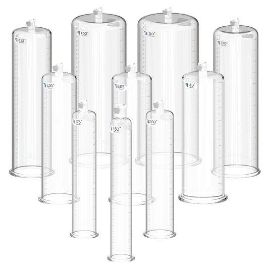 Replacement Penis Pump Cylinder with Round Flange | 9" or 12" Length, 1.35"-5.0" Diameter