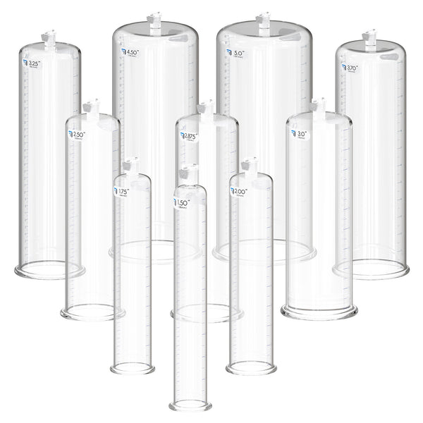Replacement Penis Pump Cylinder with Round Flange | 9" or 12" Length, 1.35"-5.0" Diameter