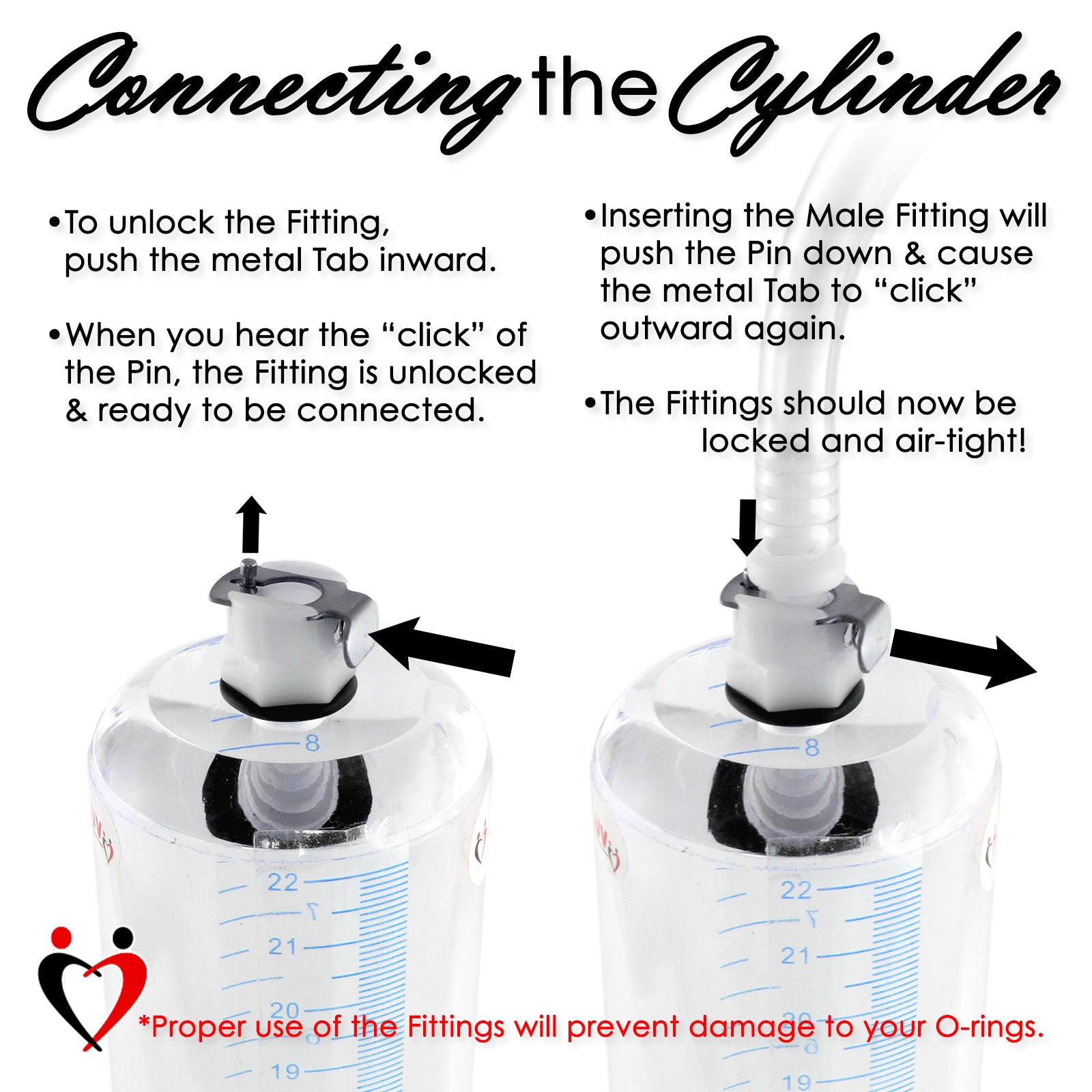 LeLuv® Brass Ultima Penis Pump - Red Rubber Grip, Silicone Hose with Round Flange Cylinder - Choose Length & Diameter