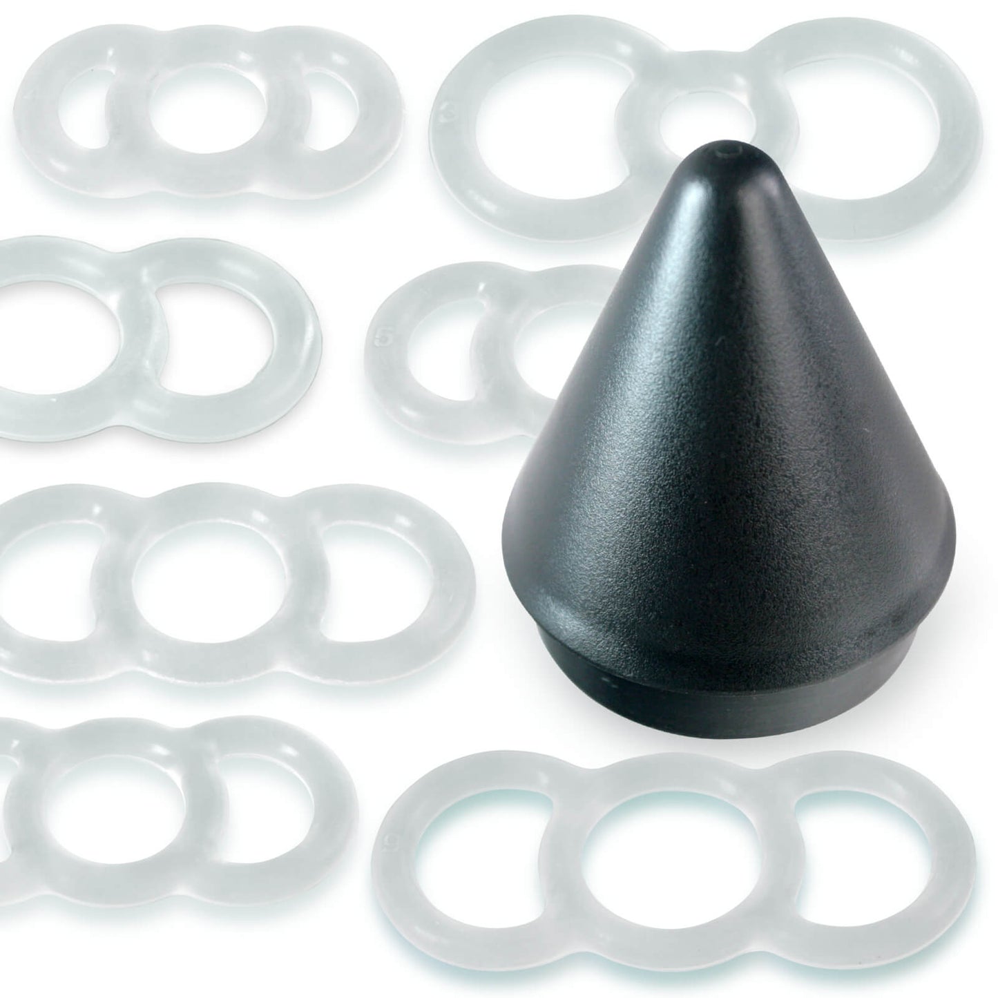 LeLuv EYRO Tension Rings and 2.25" EasyOp Cylinder Loader Cone - Uncoated Silicone Singles or Sampler Packs - .5" Through 1" Diameters