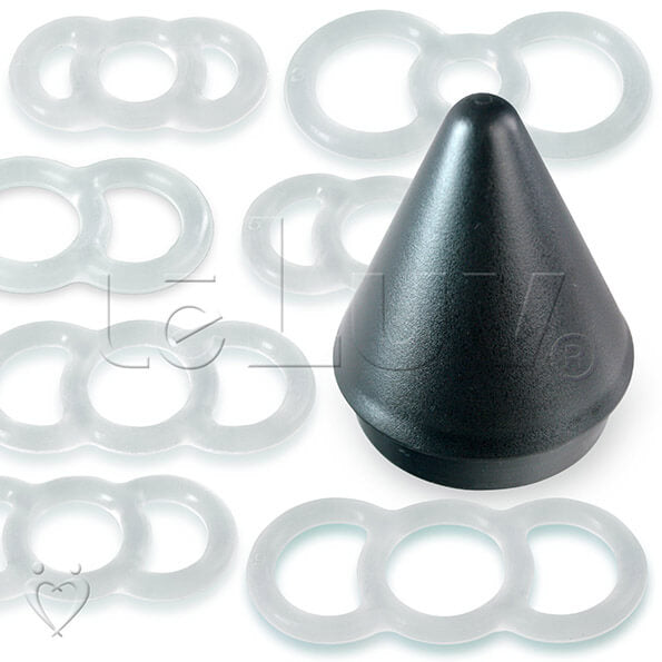 LeLuv EYRO Tension Rings and 2.25" EasyOp Cylinder Loader Cone - Uncoated Silicone Singles or Sampler Packs - .5" Through 1" Diameters