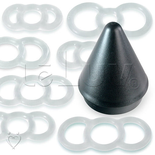 LeLuv EYRO Tension Rings and 2.25" EasyOp Cylinder Loader Cone - Uncoated Silicone Singles or Sampler Packs - .5" Through 1" Diameters