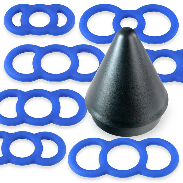 LeLuv EYRO Tension Rings and 2.25" EasyOp Cylinder Loader Cone - Slippery Silicone Singles or Sampler Packs - .5" Through 1" Diameters