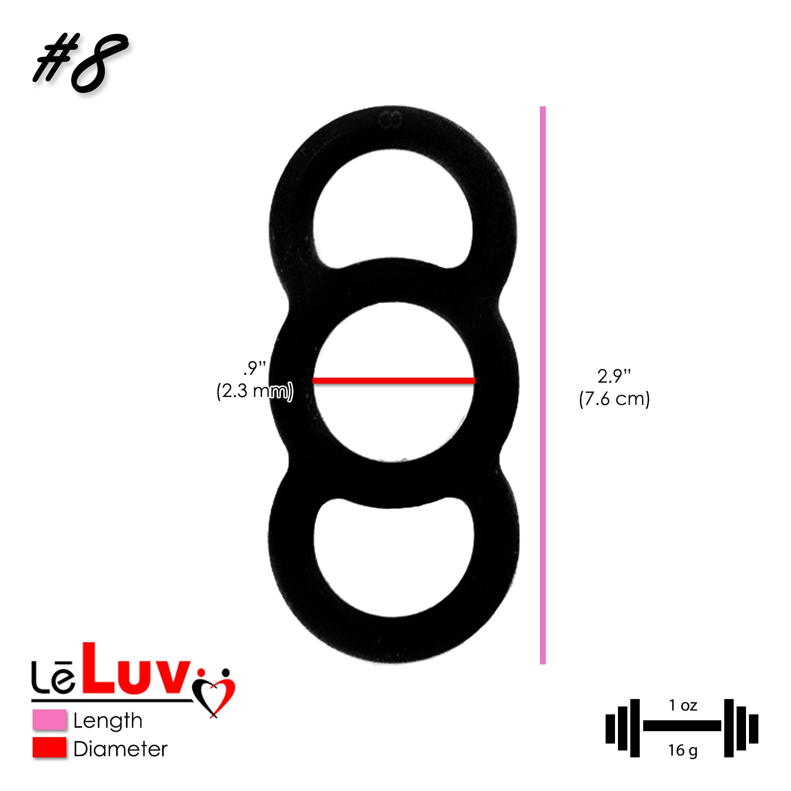 LeLuv EYRO Tension Rings - Slippery Silicone Singles or Sampler Packs - .5" Through 1" Diameters