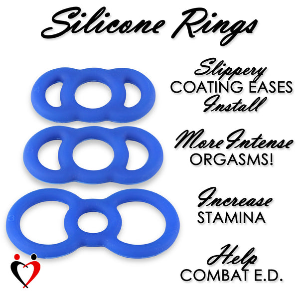 LeLuv EYRO Tension Rings and 2.25" EasyOp Cylinder Loader Cone - Slippery Silicone Singles or Sampler Packs - .5" Through 1" Diameters