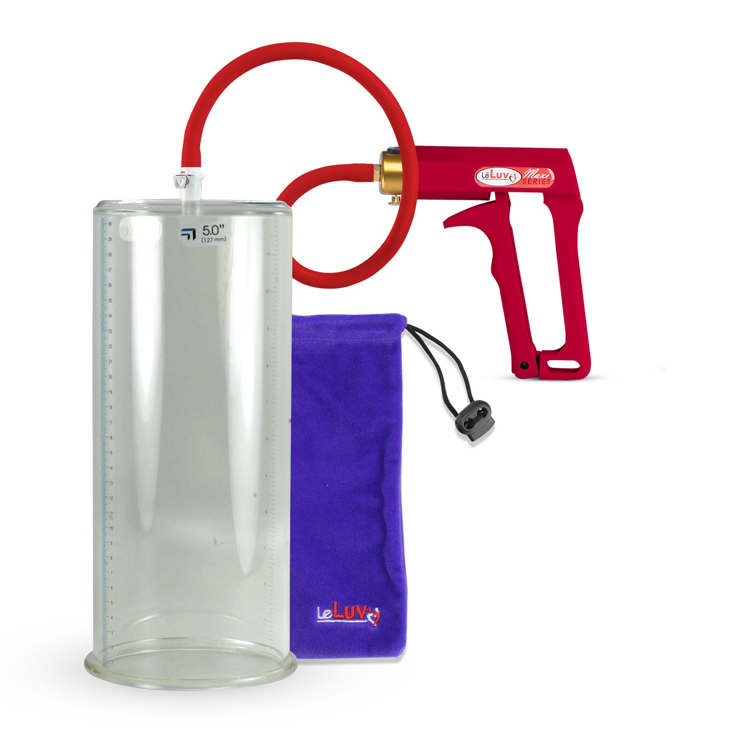 Maxi Red Handle Silicone Hose | Penis Pump | 12" x 5.00" Cylinder