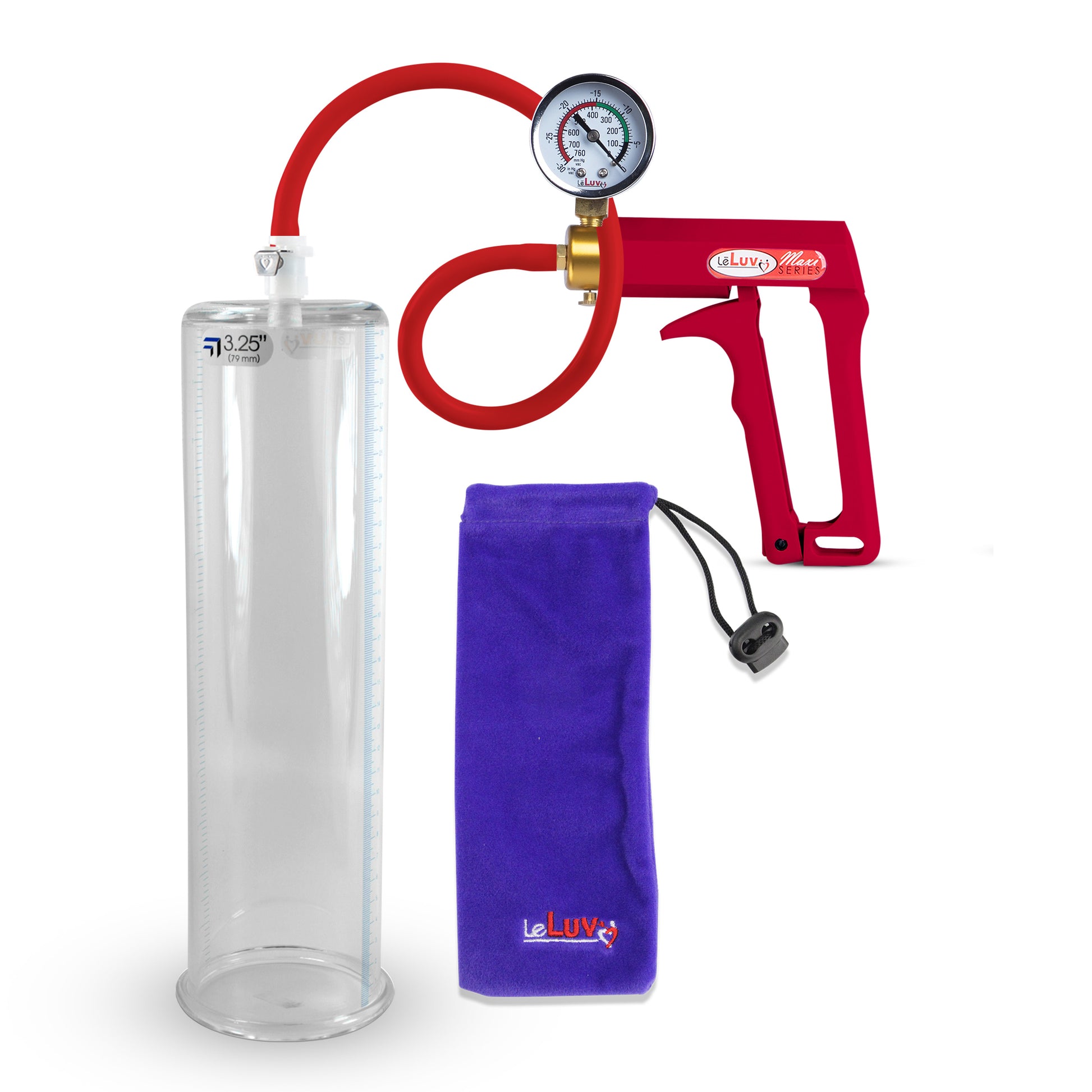 MAXI Penis Pump Premium Red Hose w/ Gauge with 12" x 3.25"