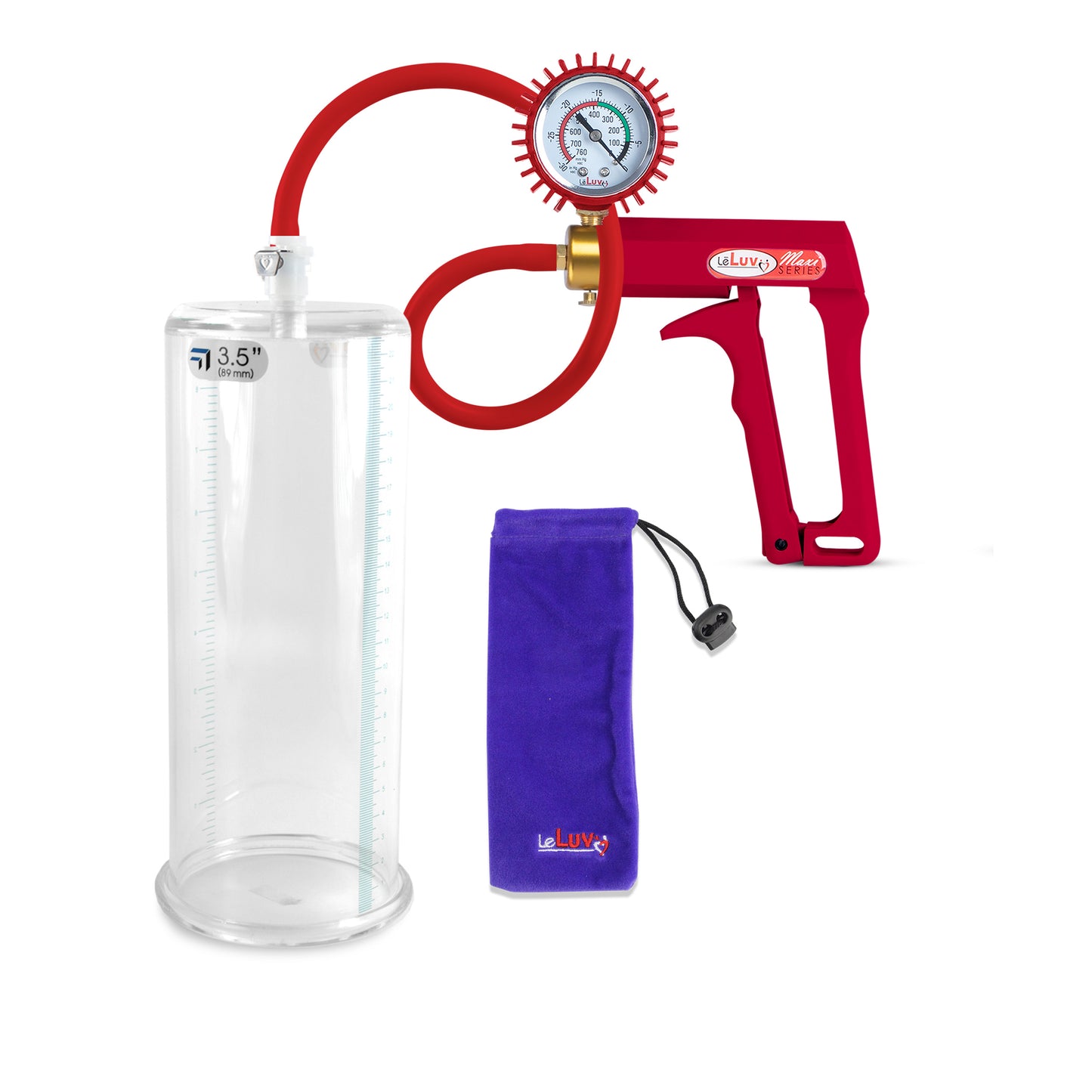 Maxi 9" Penis Pump Premium Red Hose + Gauge & Cover - 3.50" Diameter