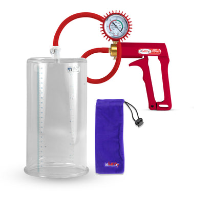 Maxi Red Handle Silicone Hose | Penis Pump + Protected Gauge | 9" x 5.00" Cylinder