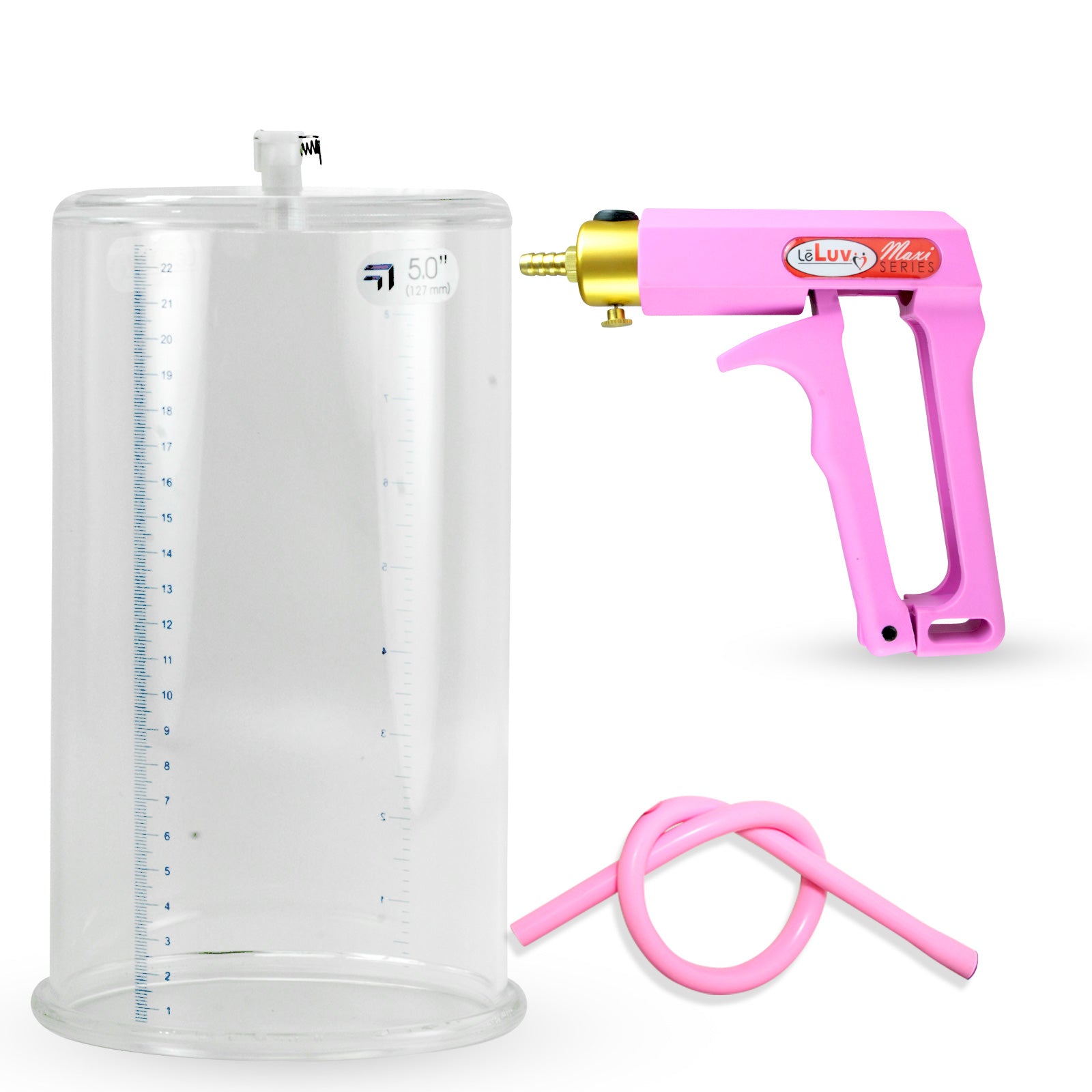 Maxi Pink Handle Silicone Hose | Penis Pump | 9" x 5.00" Cylinder