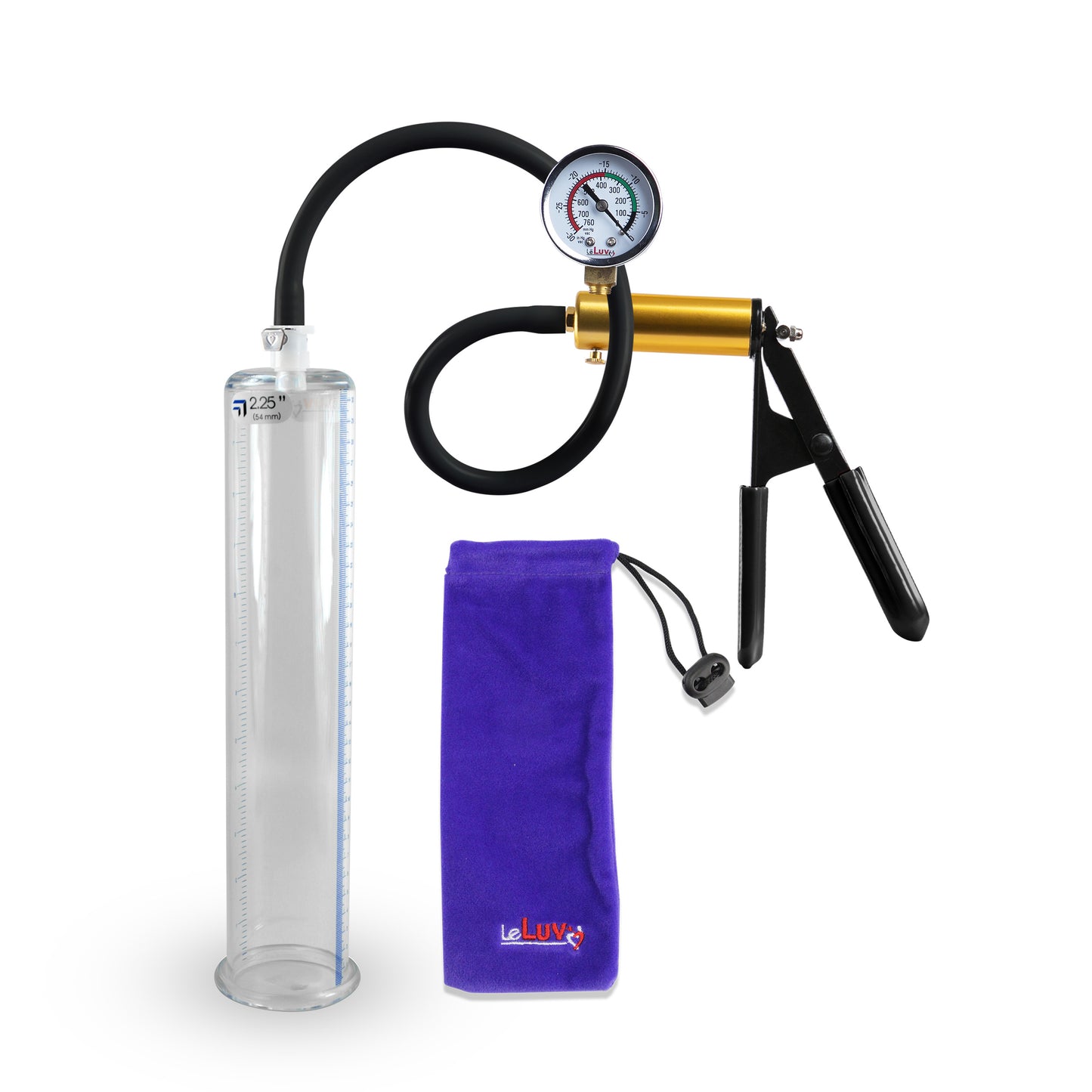 Ultima Brass Black Rubber Grip Silicone Hose | Penis Pump + Gauge | 12" x 2.25" Cylinder