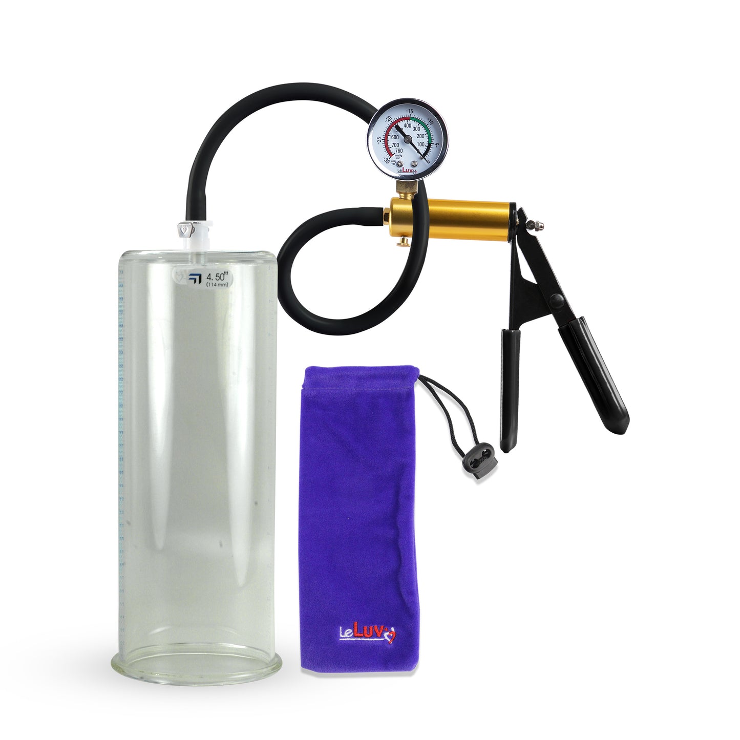 Ultima Brass Black Rubber Grip Silicone Hose | Penis Pump + Gauge | 12" x 4.50" Cylinder Diameter