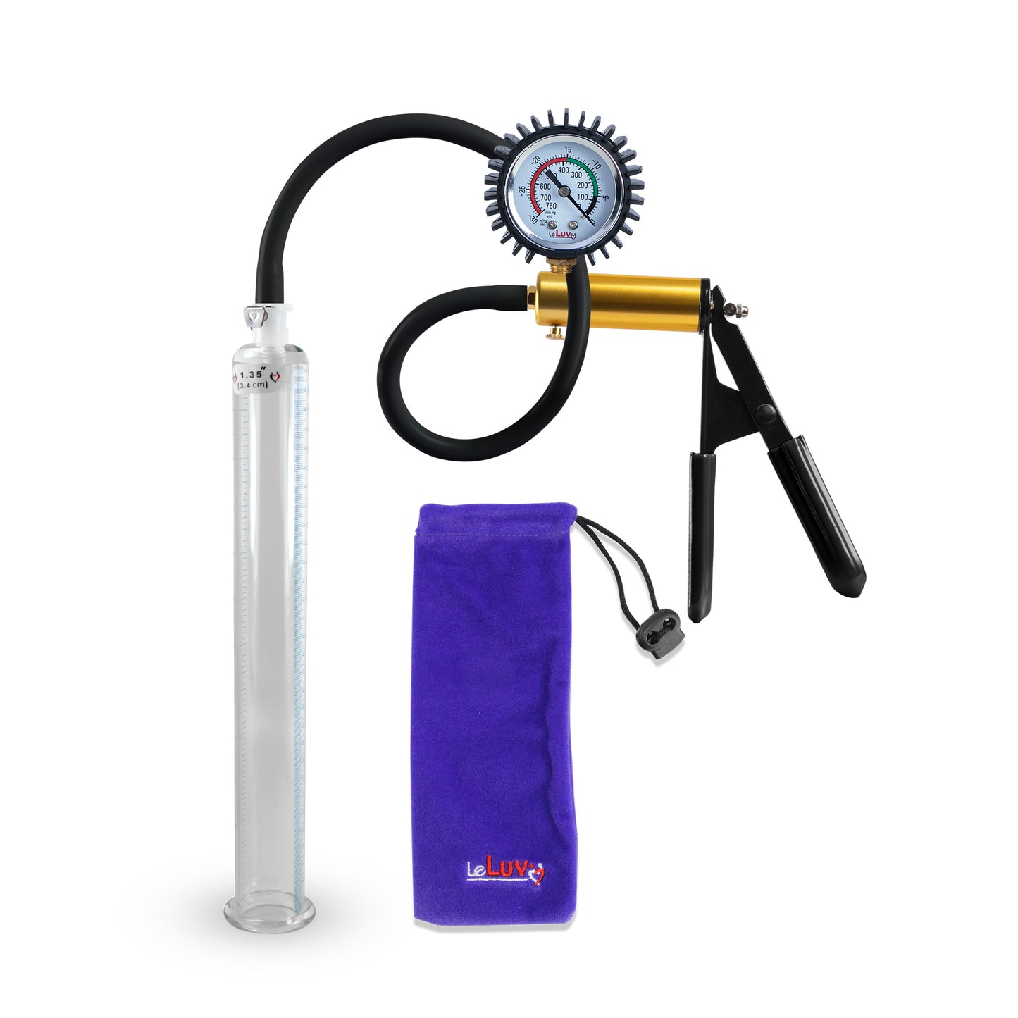 Ultima Brass Black Rubber Grip Silicone Hose | Penis Pump + Protected Gauge | 12" 1.35"