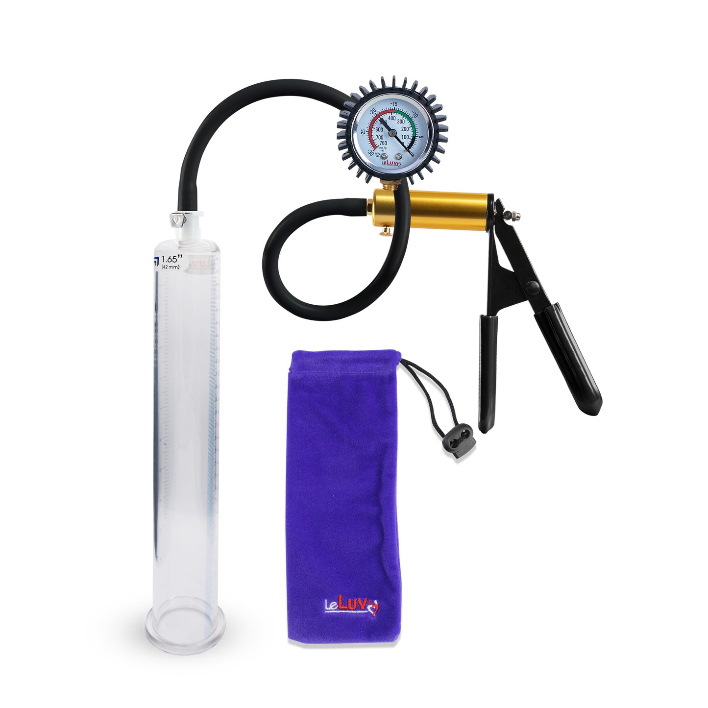 Ultima Brass Black Rubber Grip Silicone Hose | Penis Pump + Protected Gauge | 12"  x 1.65" Cylinder
