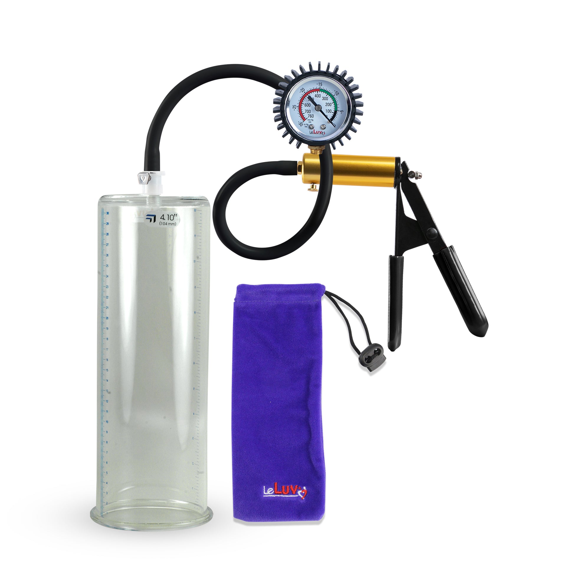 Ultima Brass Black Rubber Grip Silicone Hose | Penis Pump + Protected Gauge | 12" X 4.10" Cylinder