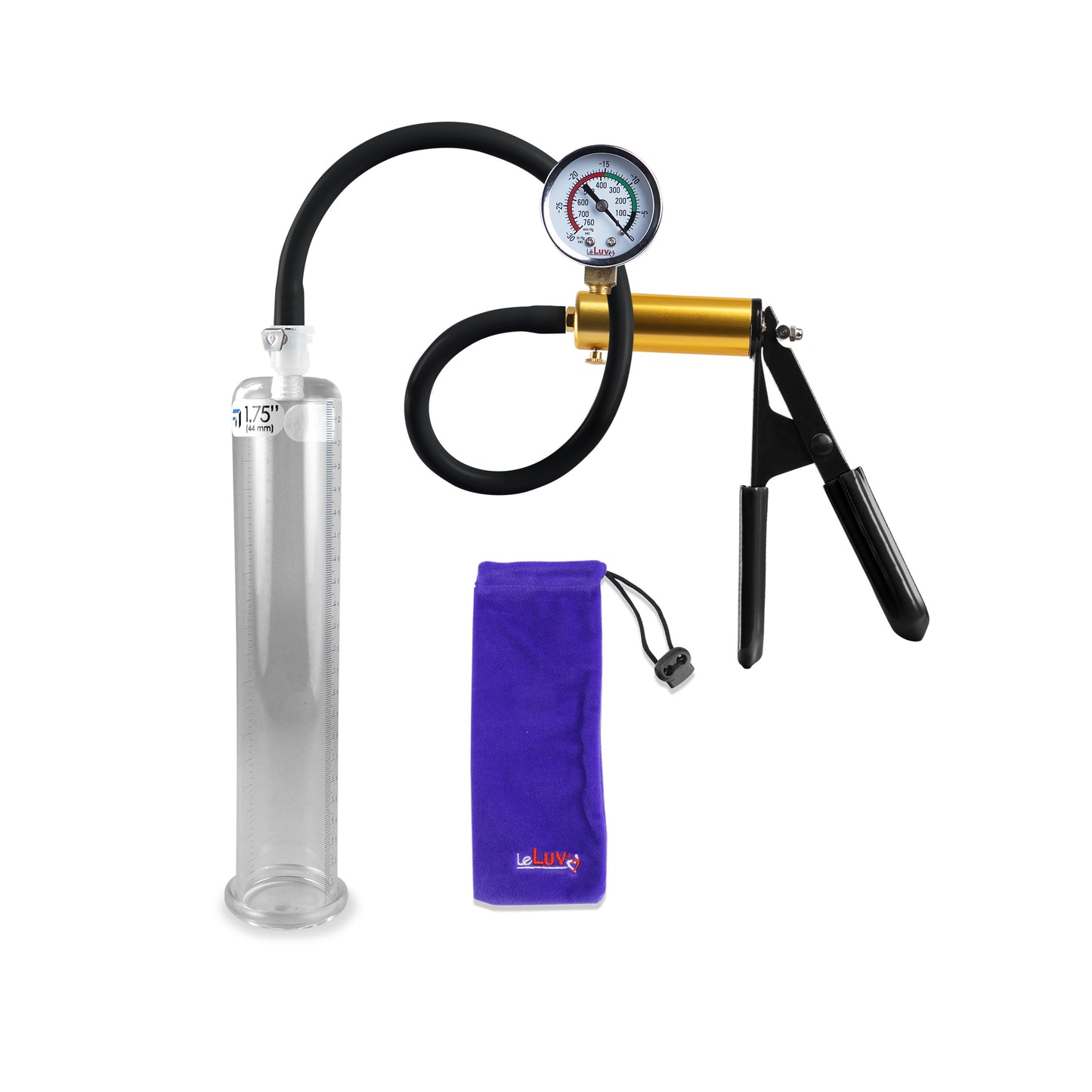 Ultima Brass Black Rubber Grip Silicone Hose | Penis Pump + Gauge | 9" x 1.75" Cylinder