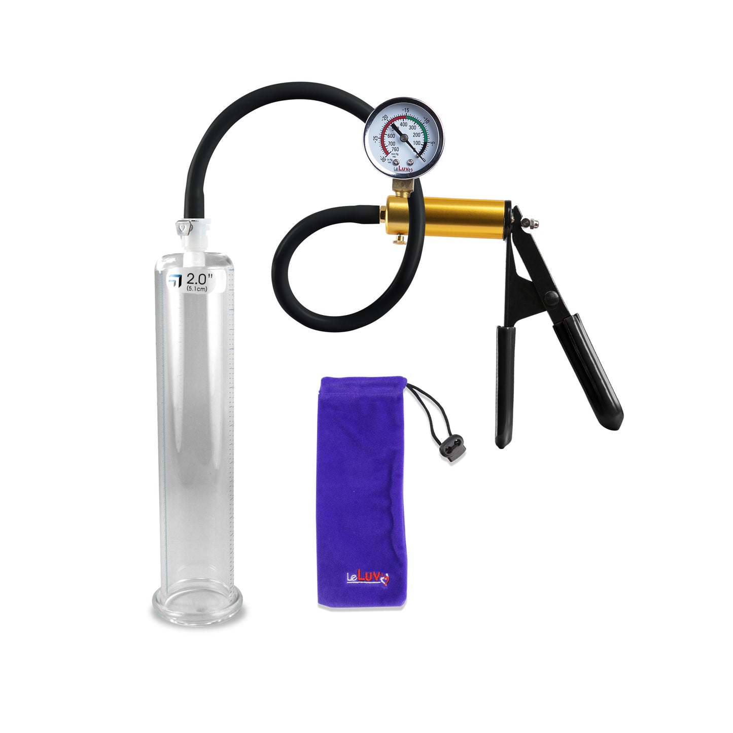 Ultima Brass Black Rubber Grip Silicone Hose | Penis Pump + Gauge | 9" x 2.00" Cylinder