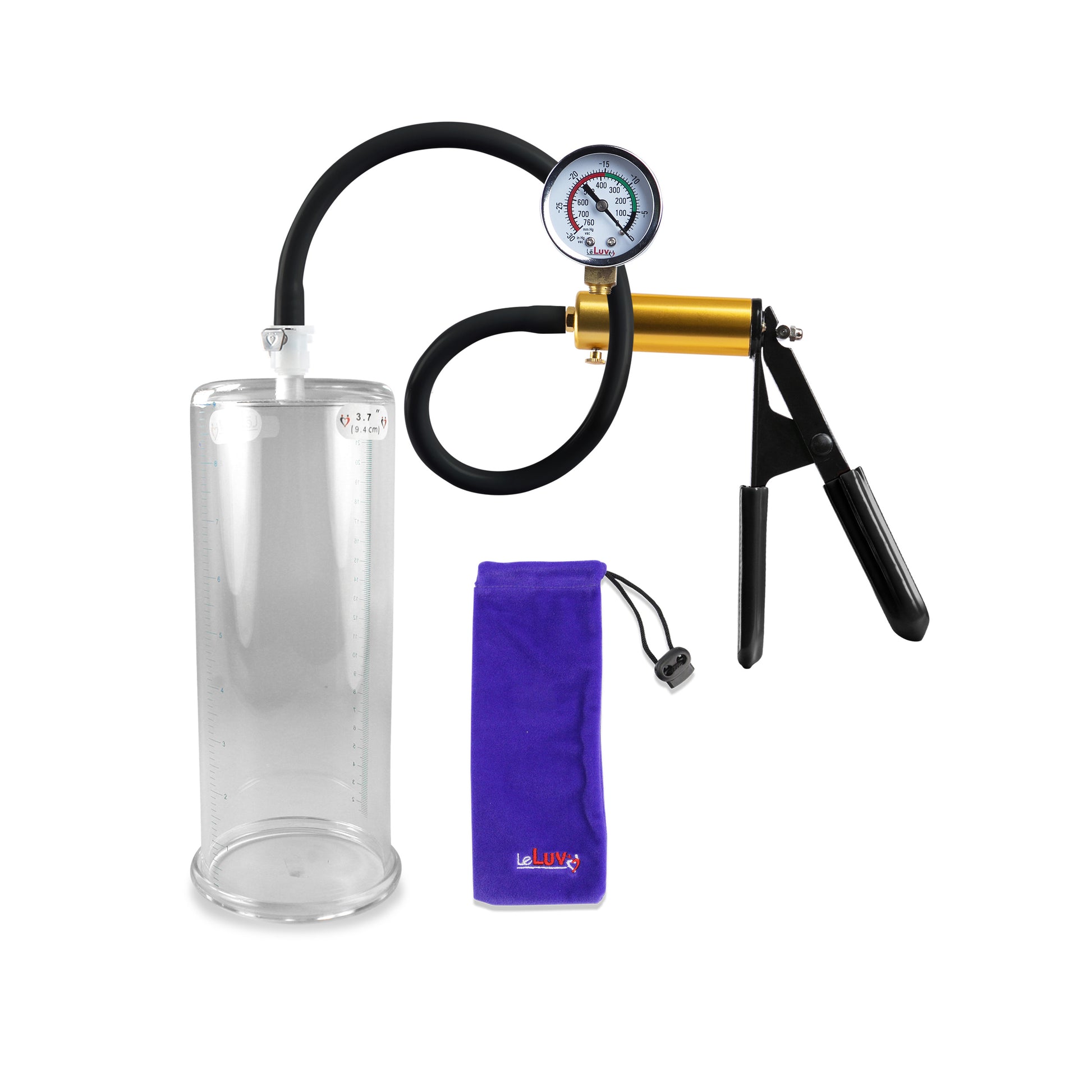 Ultima Brass Black Rubber Grip Silicone Hose | Penis Pump + Gauge | 9" x 3.70" Cylinder