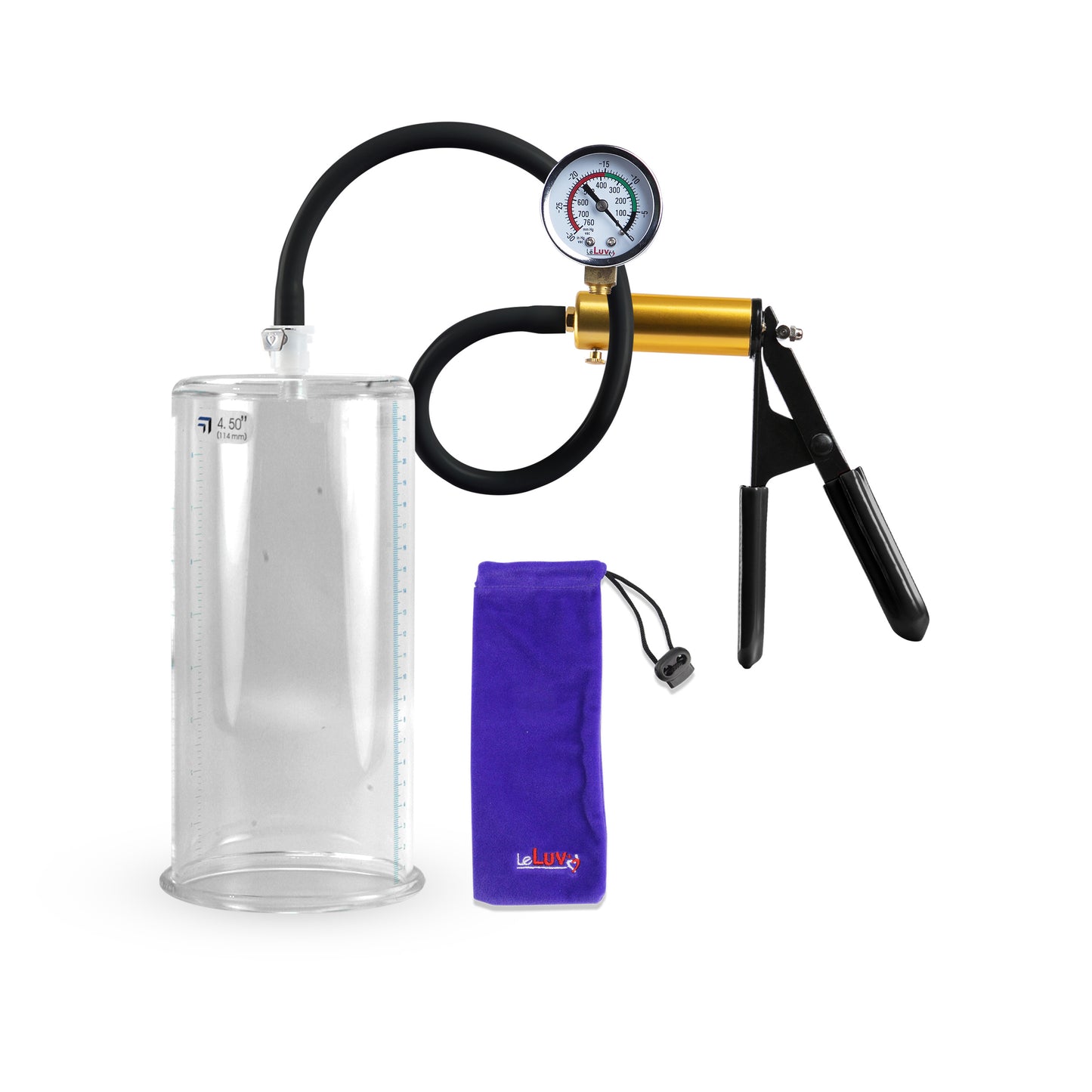 Ultima Brass Black Rubber Grip Silicone Hose | Penis Pump + Gauge | 9" x 4.50" Cylinder Diameter