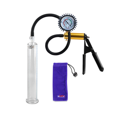 Ultima Brass Black Rubber Grip Silicone Hose | Penis Pump + Protected Gauge | 9" x 1.35"