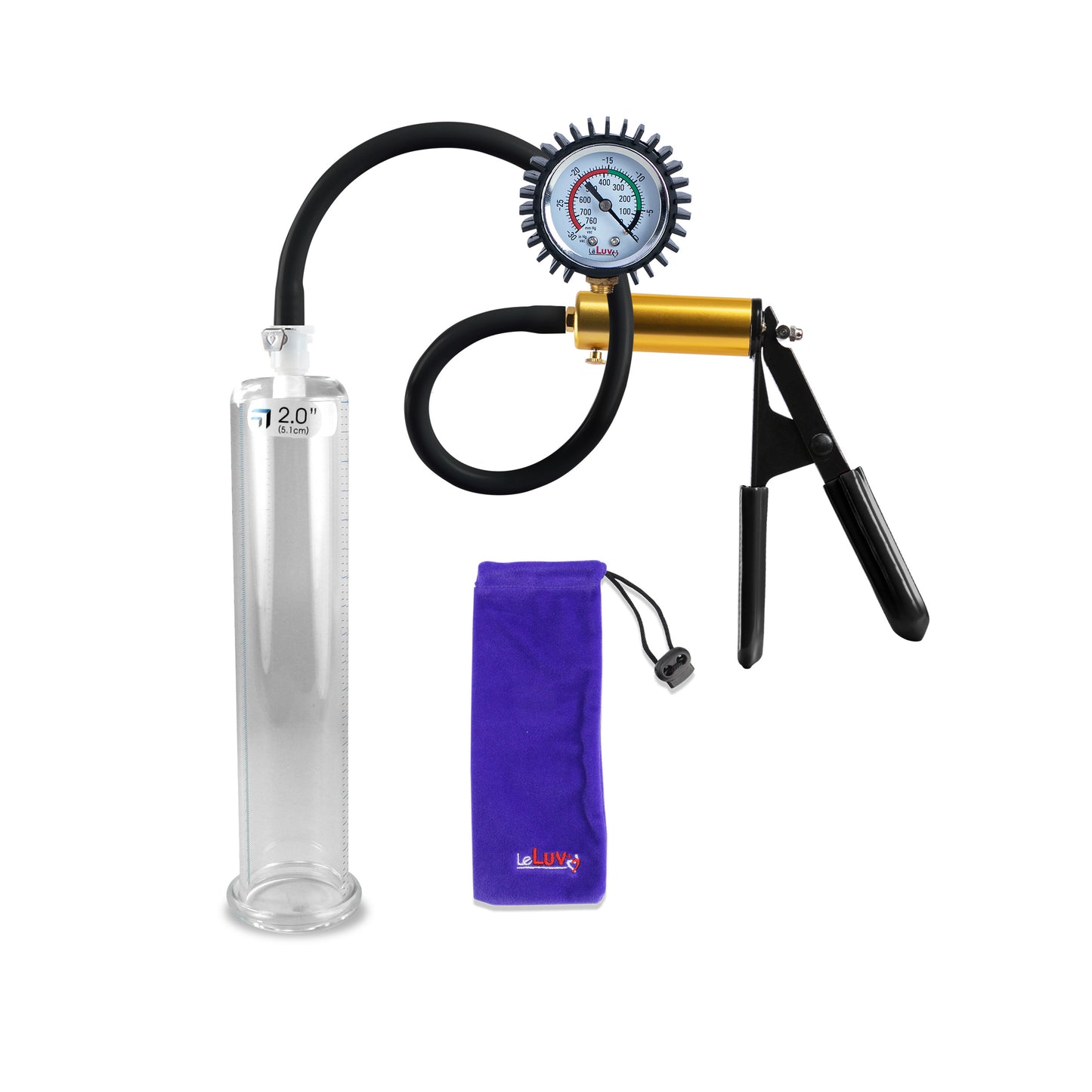 Ultima Brass Black Rubber Grip Silicone Hose | Penis Pump + Protected Gauge | 9" x 2.00"