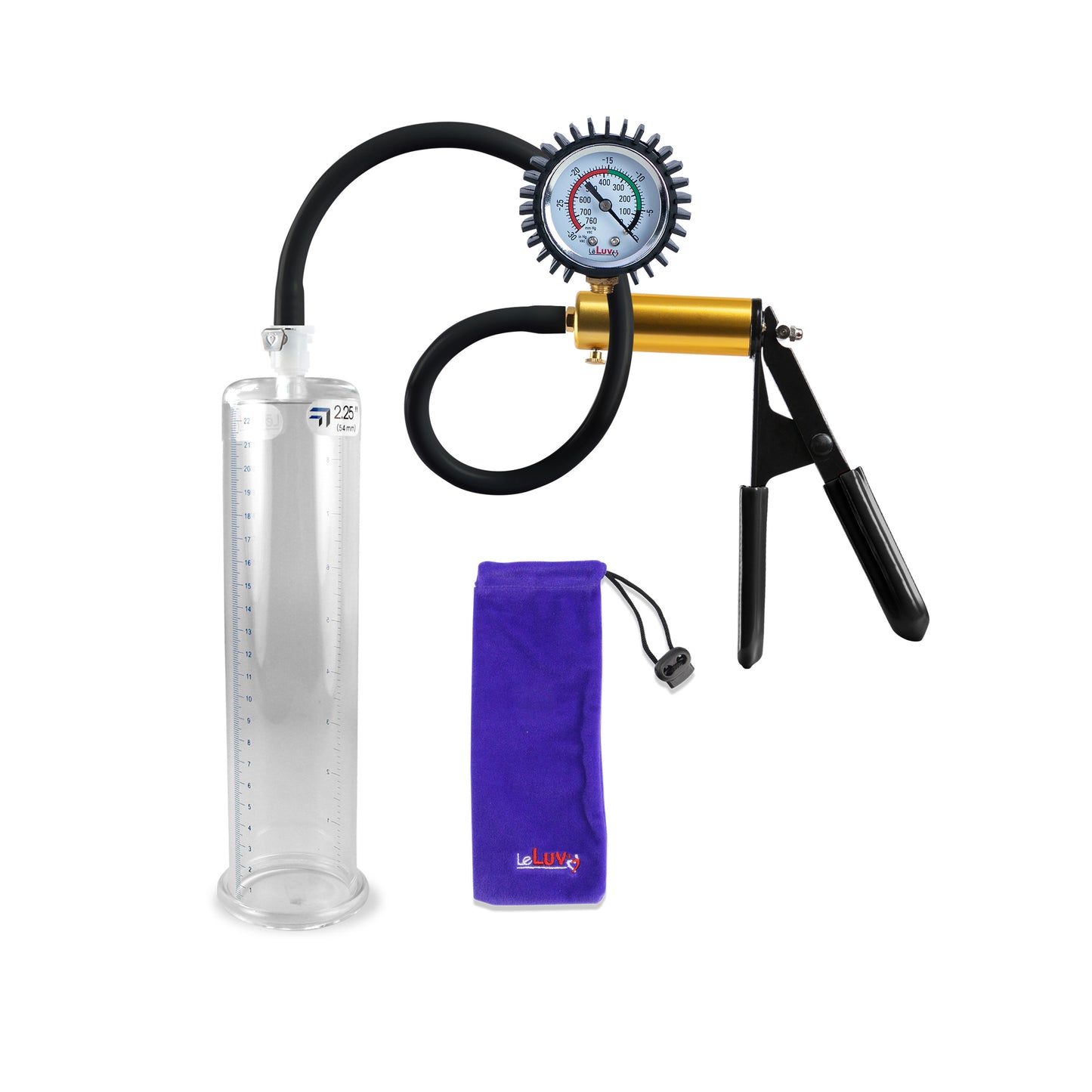 Ultima Brass Black Rubber Grip Silicone Hose | Penis Pump + Protected Gauge | 9" x 2.25"