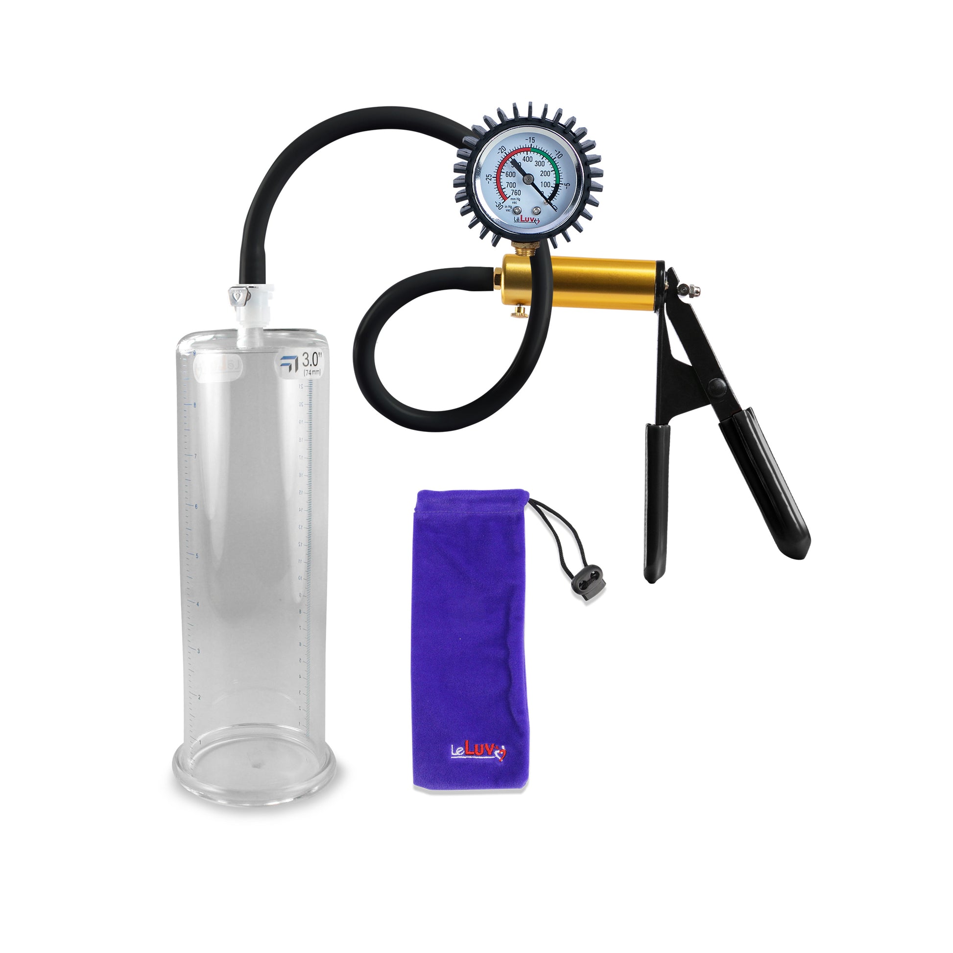 Ultima Brass Black Rubber Grip Silicone Hose | Penis Pump + Protected Gauge | 9" x 3.00"