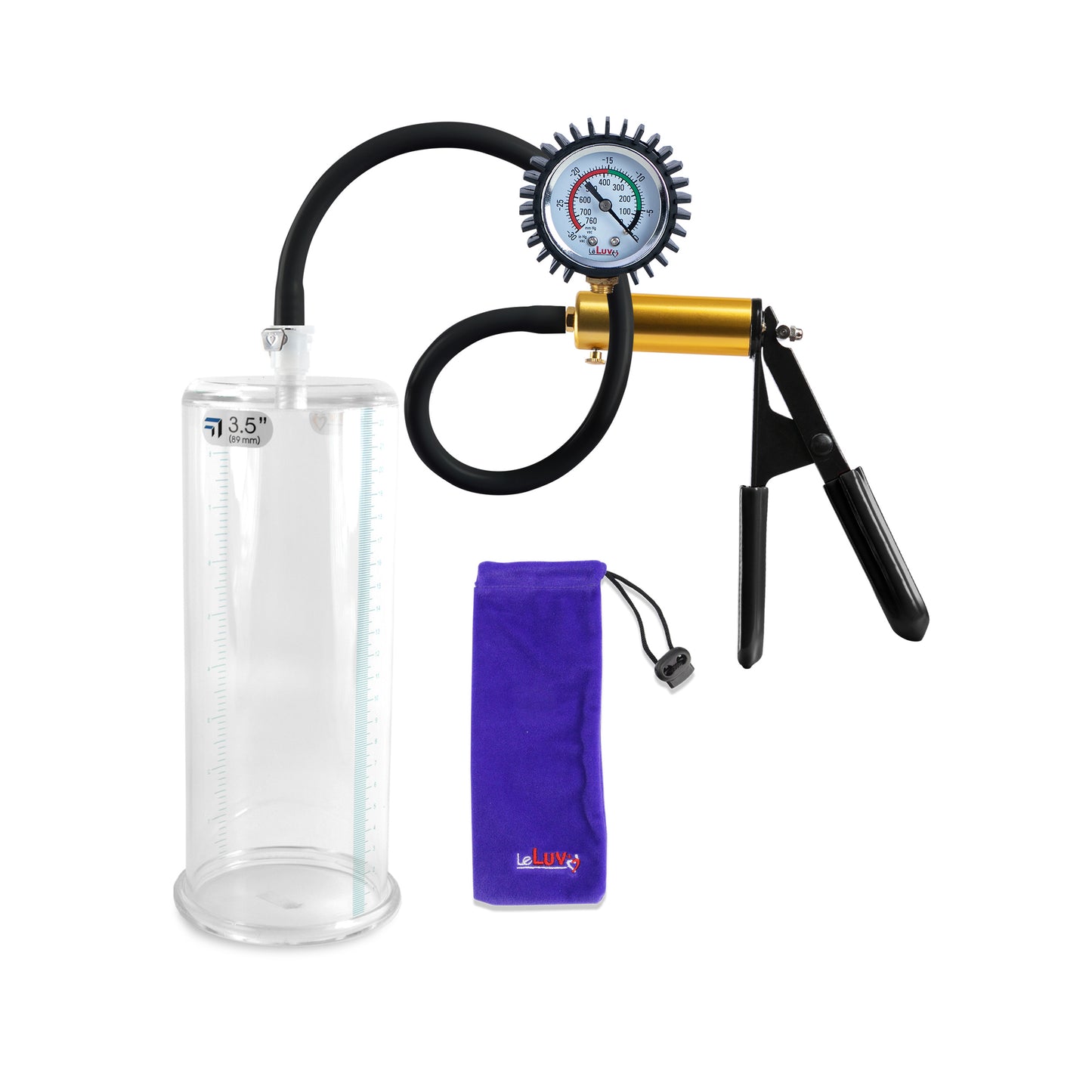 Ultima Brass Black Rubber Grip Silicone Hose | Penis Pump + Protected Gauge | 9" x 3.50"