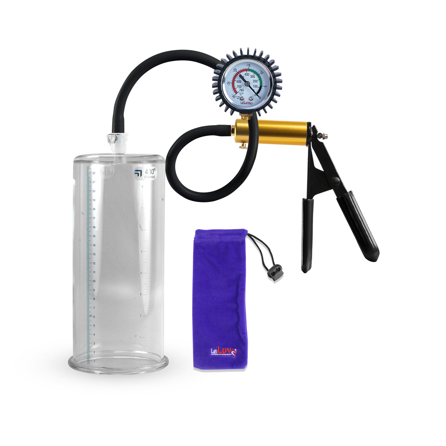 Ultima Brass Black Rubber Grip Silicone Hose | Penis Pump + Protected Gauge | 9" Length x 4.10" Diameter