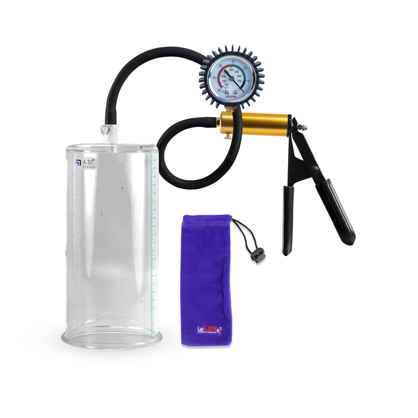 Ultima Brass Black Rubber Grip Silicone Hose | Penis Pump + Protected Gauge | 9" Length x 4.50" Diameter