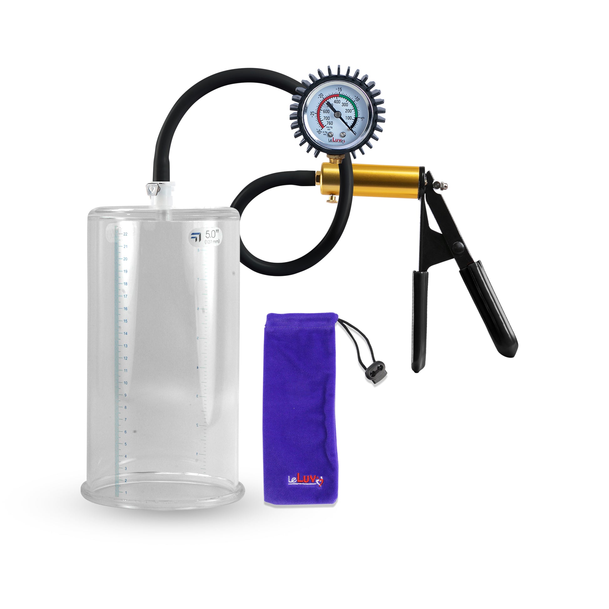 Ultima Brass Black Rubber Grip Silicone Hose | Penis Pump + Protected Gauge | 9" Length x 5.00" Diameter
