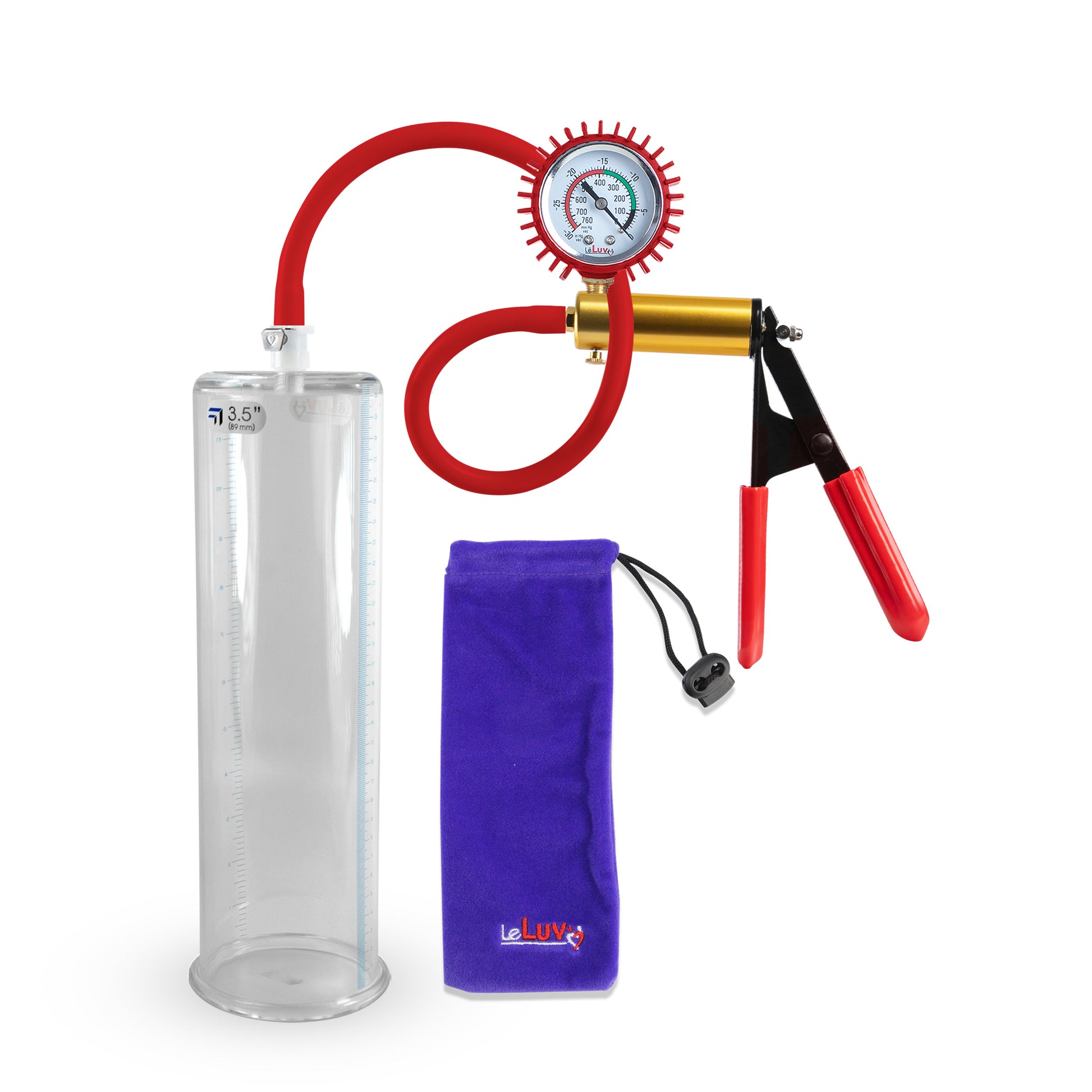 Ultima Red Rubber Grip, Silicone Hose | Penis Pump + Protected Gauge | 9" x 3.50"