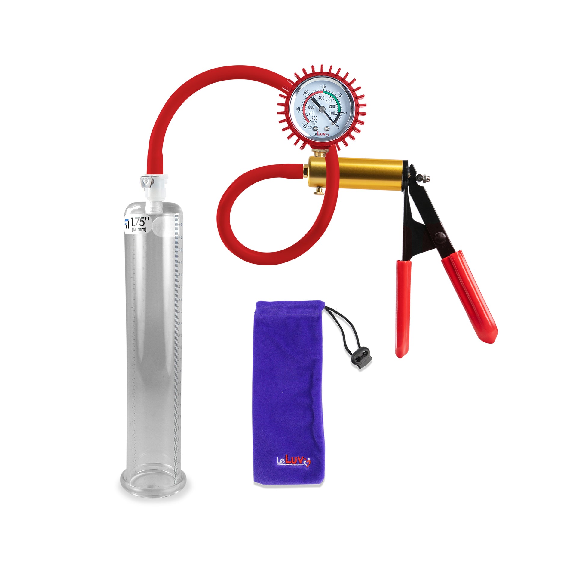 Ultima Red Rubber Grip, Silicone Hose | Penis Pump + Protected Gauge | 9" x 1.75"