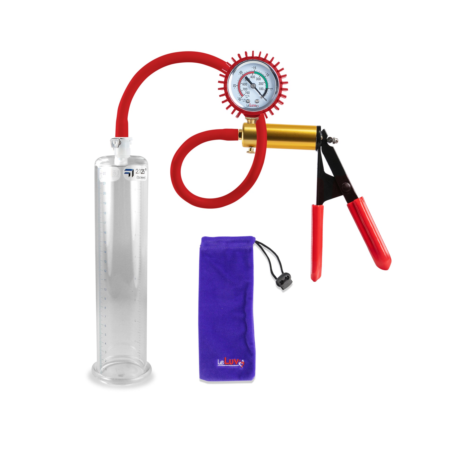 Ultima Red Rubber Grip, Silicone Hose | Penis Pump + Protected Gauge | 9" x 2.125"