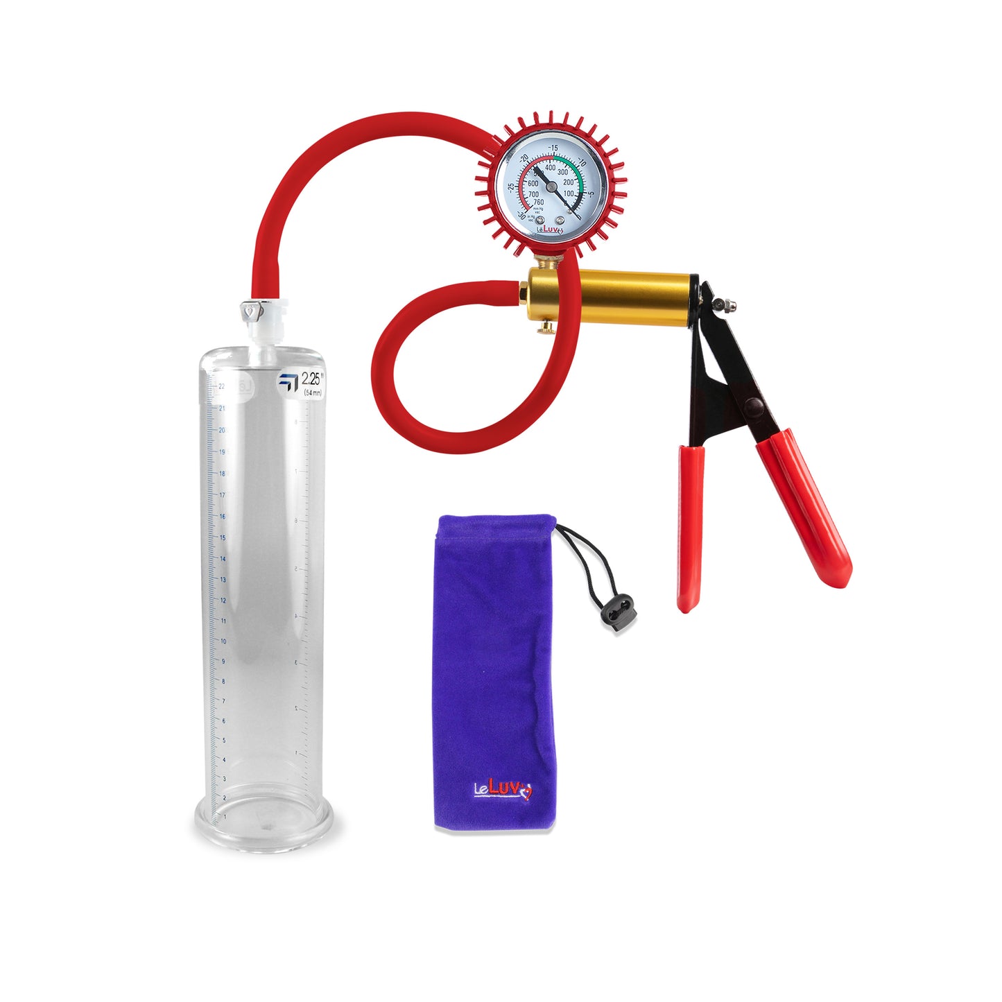 Ultima Red Rubber Grip, Silicone Hose | Penis Pump + Protected Gauge | 9" x 2.25"