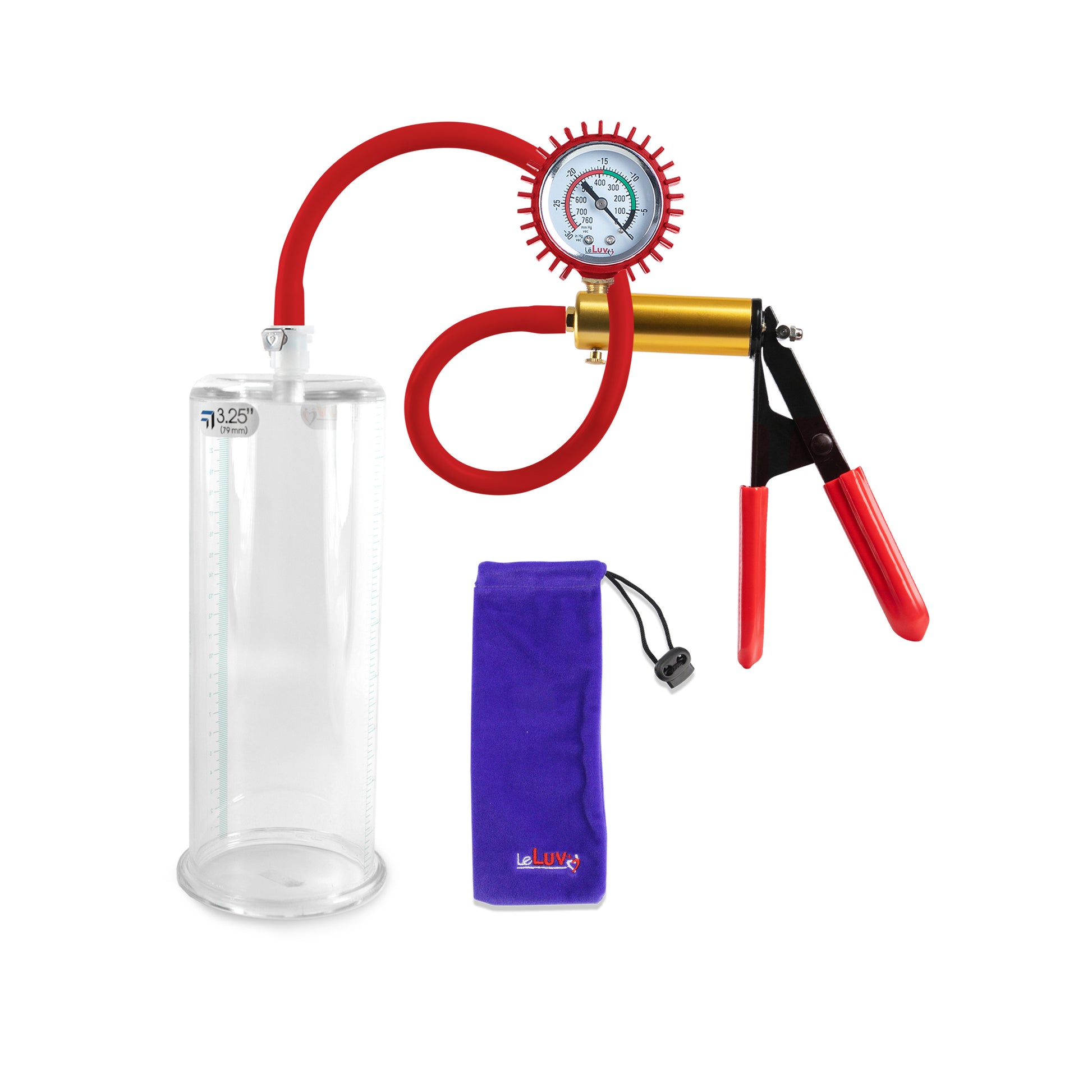 Ultima Red Rubber Grip, Silicone Hose | Penis Pump + Protected Gauge | 9" x 3.25"