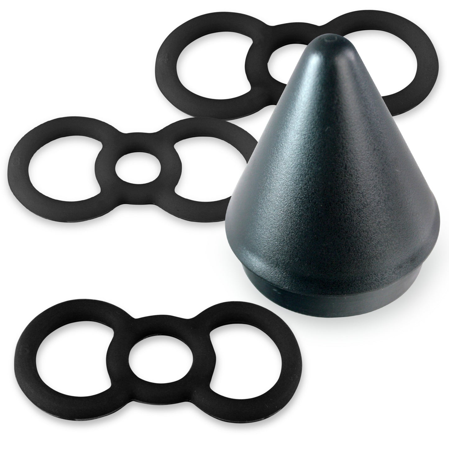 Black Slippery Silicone Premium Loop Handle Tension Rings w/ Easy Loader Cone - 345 Sample
