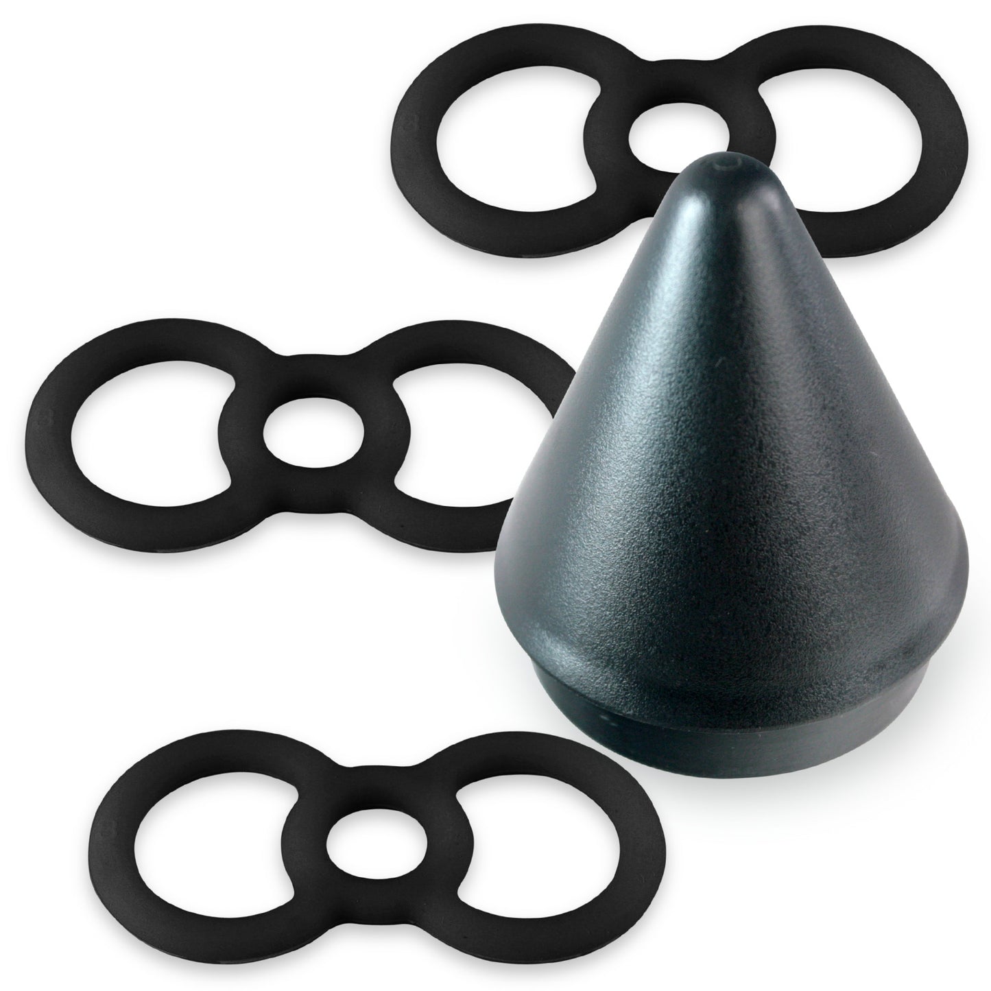 Black Slippery Silicone Premium Loop Handle Tension Ring 3-Pack w/ Loader Cone "#3" - .5"