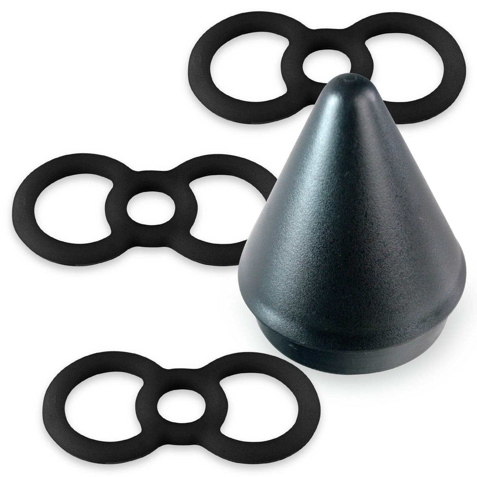 Black Slippery Silicone Premium Loop Handle Tension Ring 3-Pack w/ Loader Cone "#3" - .5"