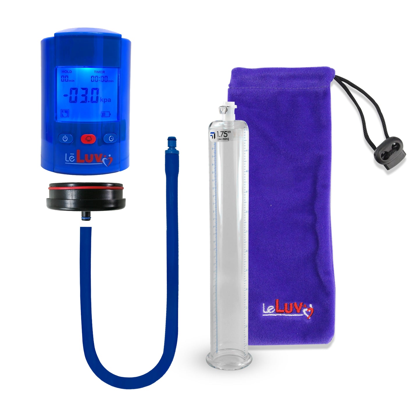 Smart LCD iPump Penis Pump , Silicone Hose | Blue Head - 9" x 1.75" Acrylic Cylinder
