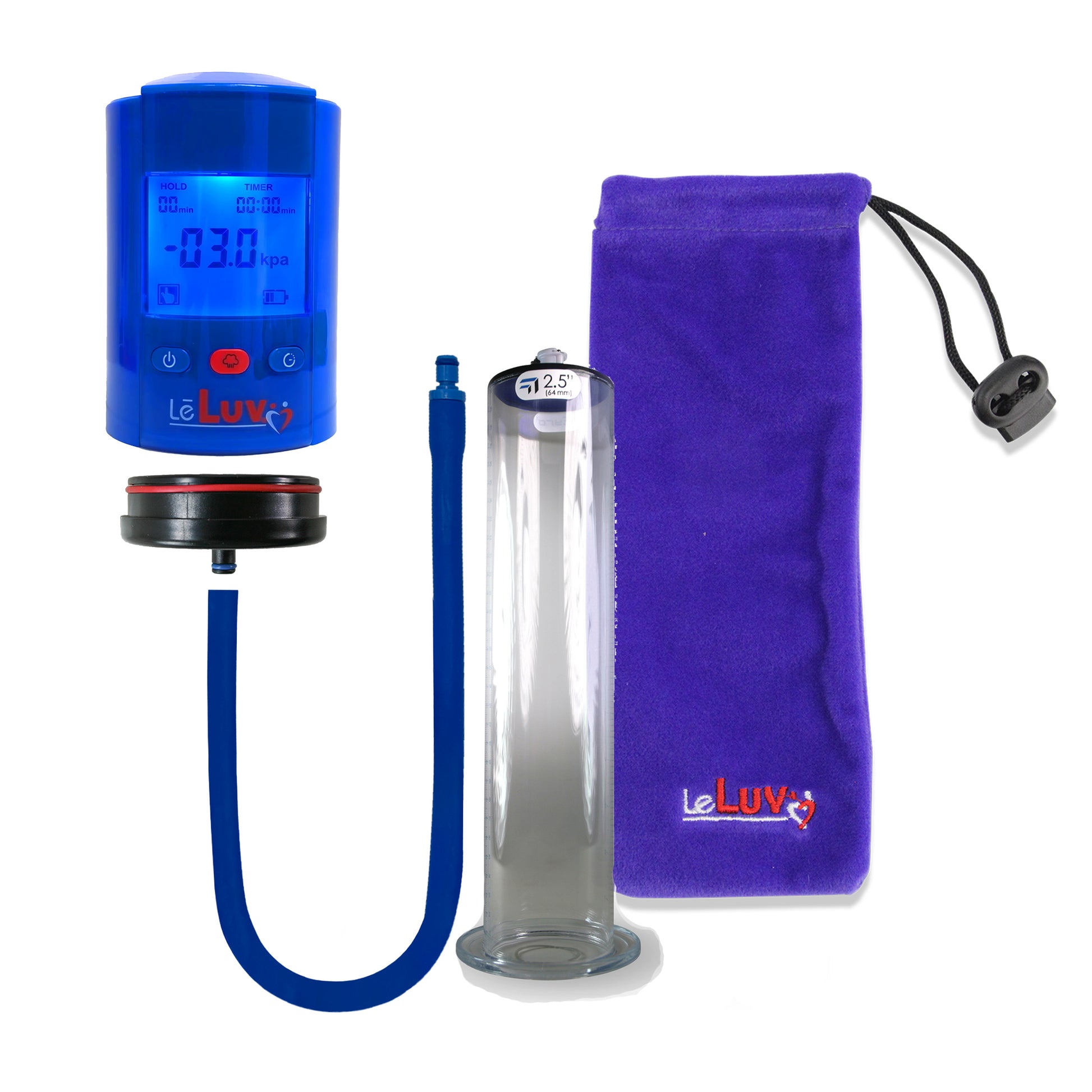 Smart LCD iPump Penis Pump , Silicone Hose | Blue Head - 9" x 2.50" WIDE FLANGE Cylinder