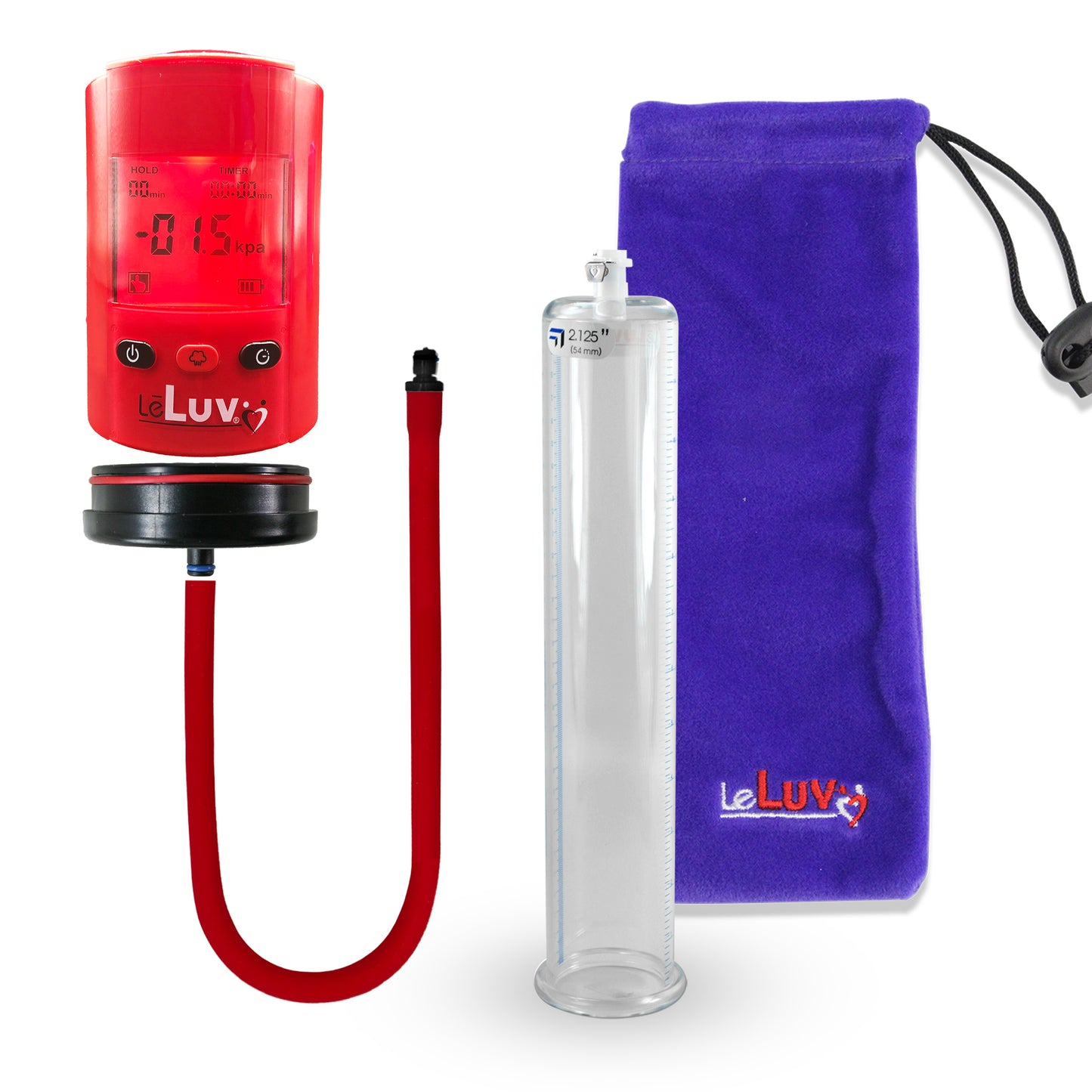 Smart LCD iPump Penis Pump , Silicone Hose | Red Head - 12" x 2.125" Acrylic Cylinder