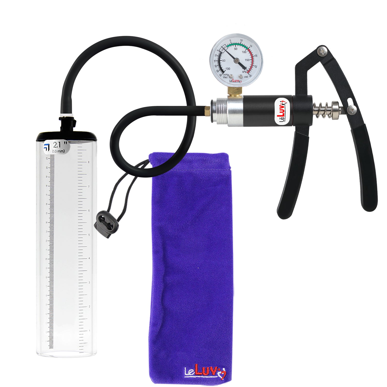 PRIMO Lite Penis Pump | Black Handle + Gauge, Silicone Hose | 9" x 2.1" Thick-Walled Penis Cylinder