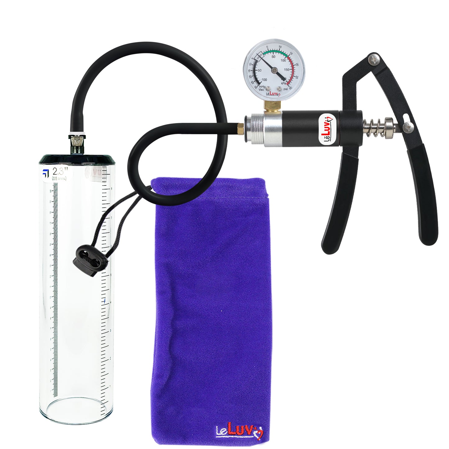 PRIMO Lite Penis Pump | Black Handle + Gauge, Silicone Hose | 9" x 2.3" Thick-Walled Penis Cylinder